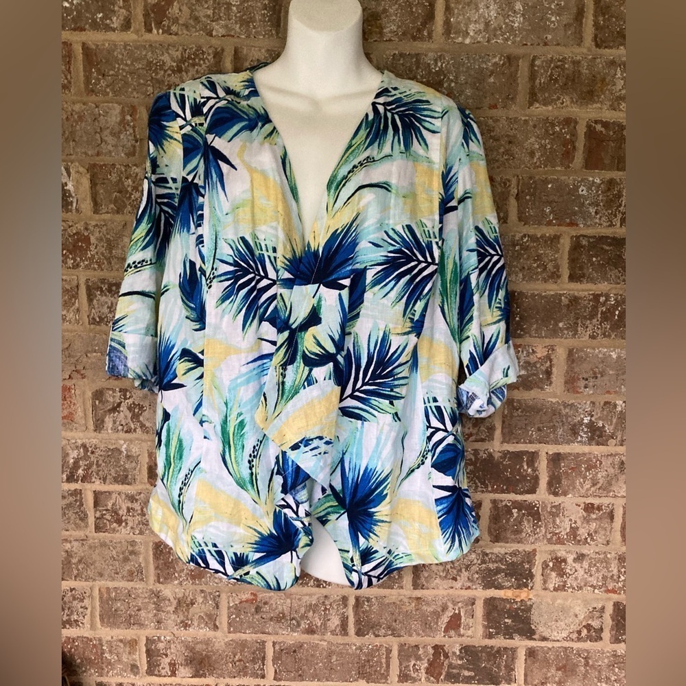 Chicos Womens 2/L Hawaiian Open Front Cardigan Linen Minimalist